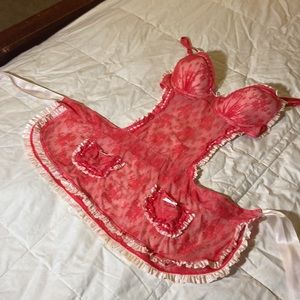Vintage Victoria’s Secret Holiday Collection 2009 34B Coral Lace Apron Teddy